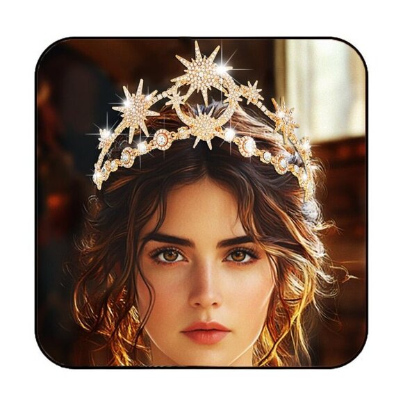 Goddess Moon Crown Tiara Gold Rhinestones Women\'s Hair Accessory